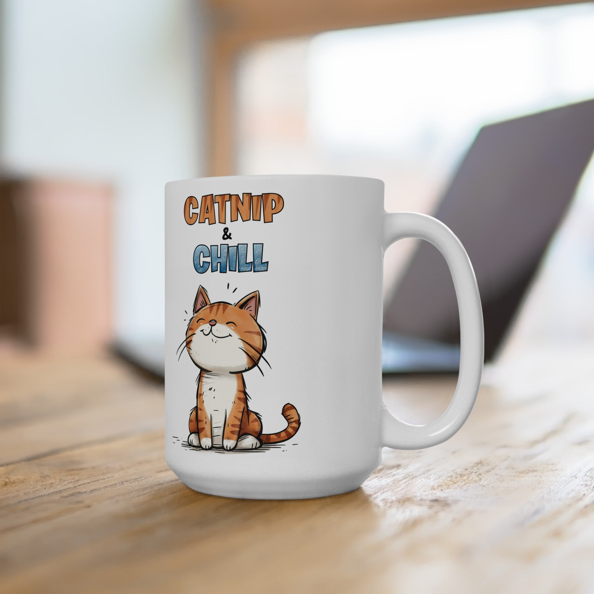 Cute Kitty "Catnip & Chill" Ceramic Mug 15oz