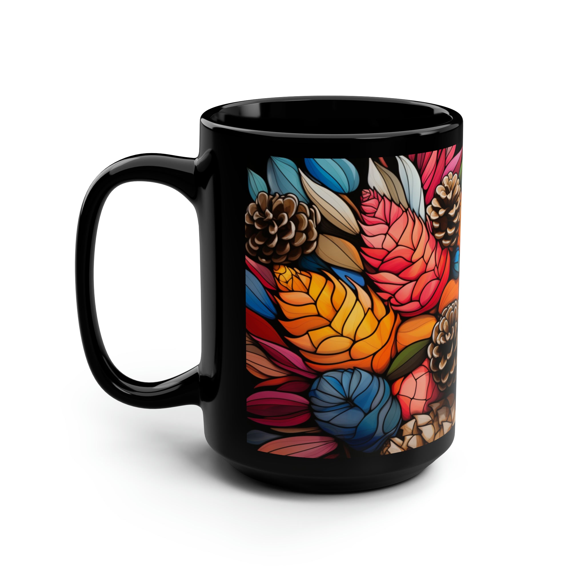 Neon Pinecones Black Ceramic Mug / Teacup 15oz