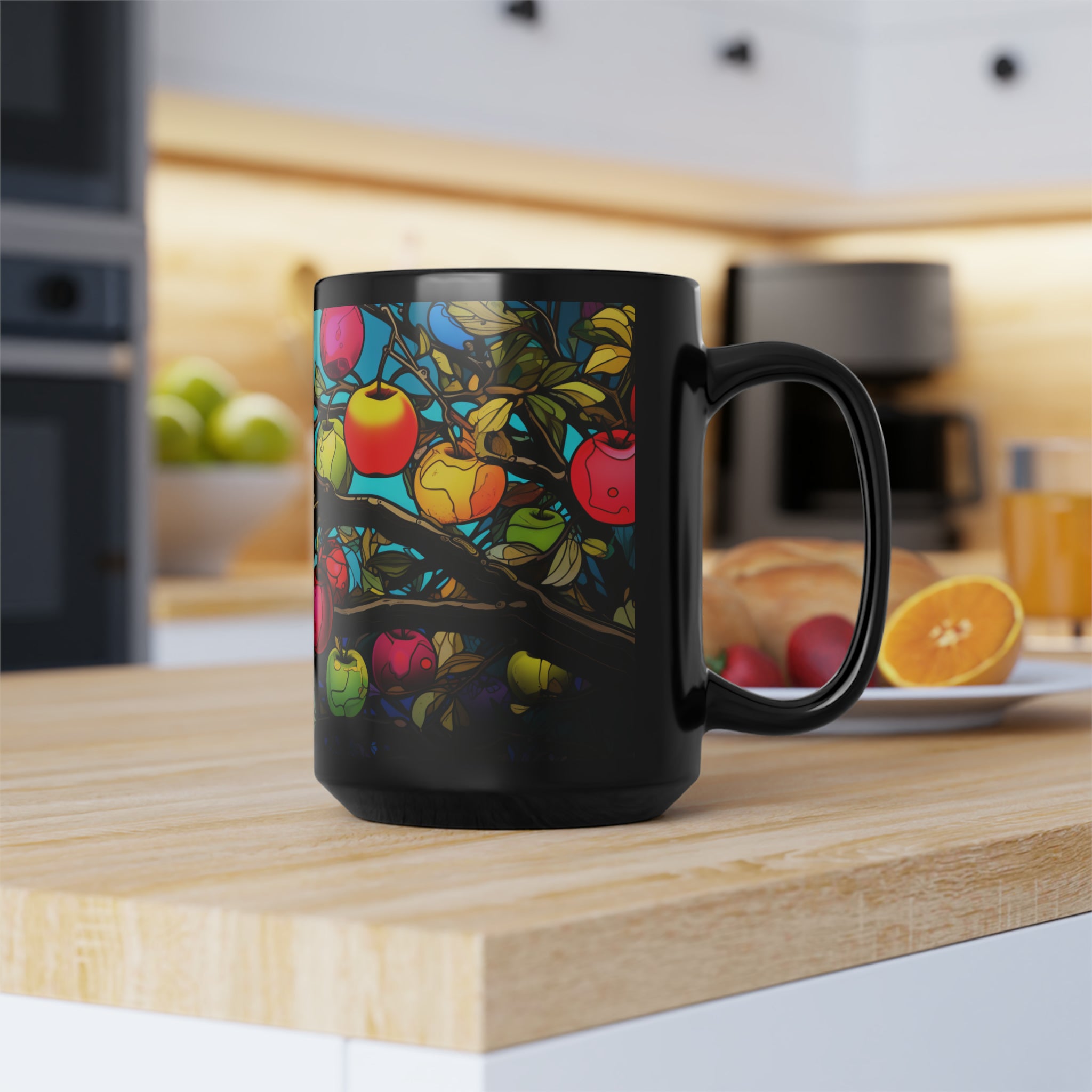 Neon Apple Grove Black Ceramic Mug / Teacup 15oz