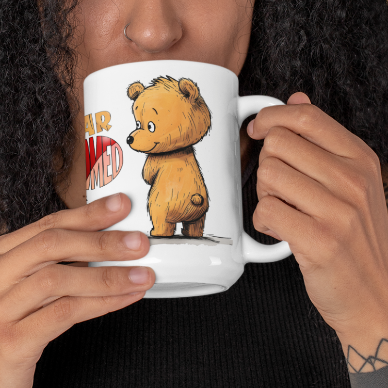 Teddy Bear "Bear Bottomed & Buzzed" Ceramic Mug 15oz