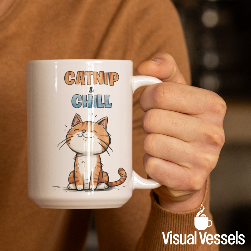 Cute Kitty "Catnip & Chill" Ceramic Mug 15oz