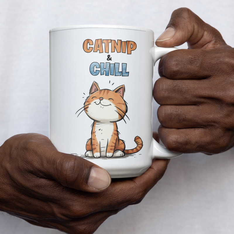 Cute Kitty "Catnip & Chill" Ceramic Mug 15oz