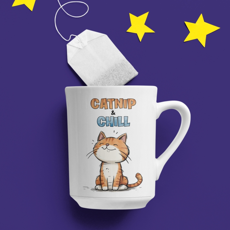 Cute Kitty "Catnip & Chill" Ceramic Mug 15oz