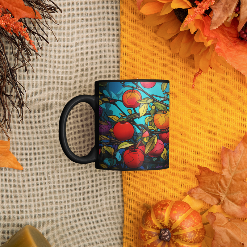 Neon Apple Grove Black Ceramic Mug / Teacup 15oz