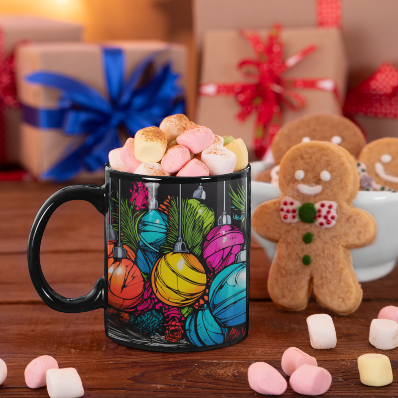 Neon Christmas Ornaments Ceramic Mug / Teacup 15oz