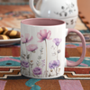 Pretty in Pink Wildflowers, Pink and white Ceramic Two-Tone Coffee Mug / Teacup 11oz & 15oz