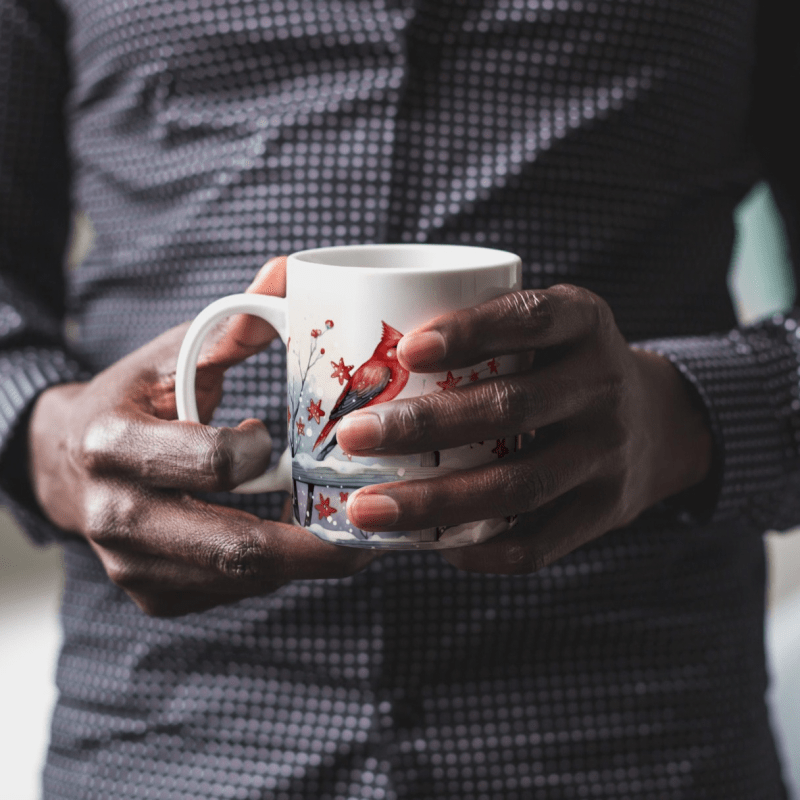 Printify Mug 11oz Cardinals and Stars Ceramic Mug / Teacup 11oz