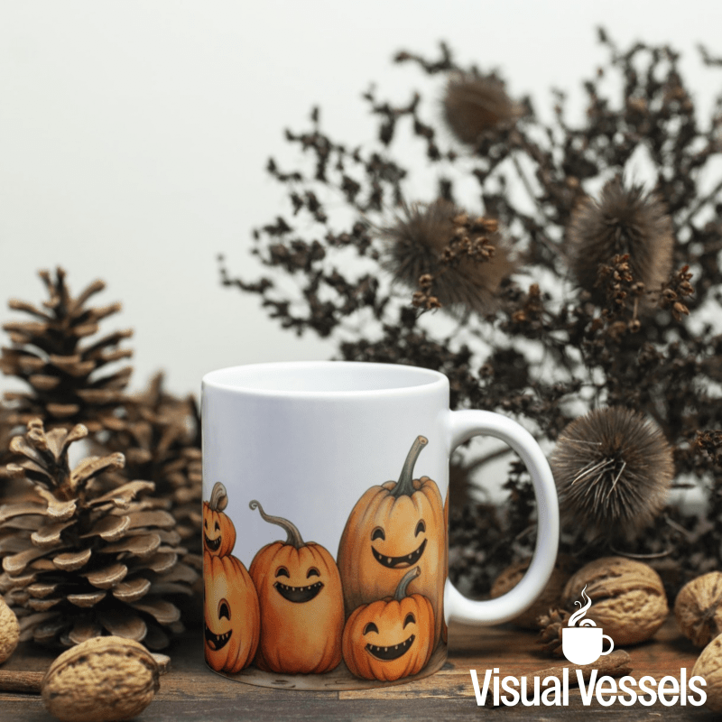 Printify Mug 11oz Happy Jack-o'-Lanterns Ceramic Mug / Teacup 11oz