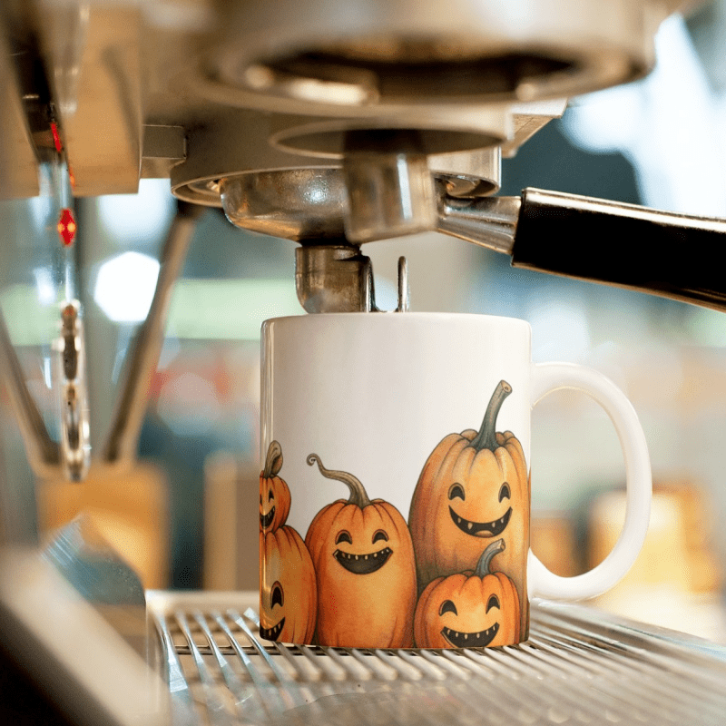 Printify Mug 11oz Happy Jack-o'-Lanterns Ceramic Mug / Teacup 11oz