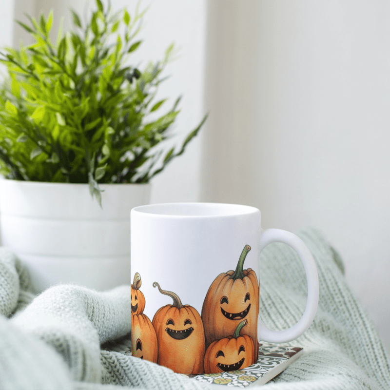 Printify Mug 11oz Happy Jack-o'-Lanterns Ceramic Mug / Teacup 11oz