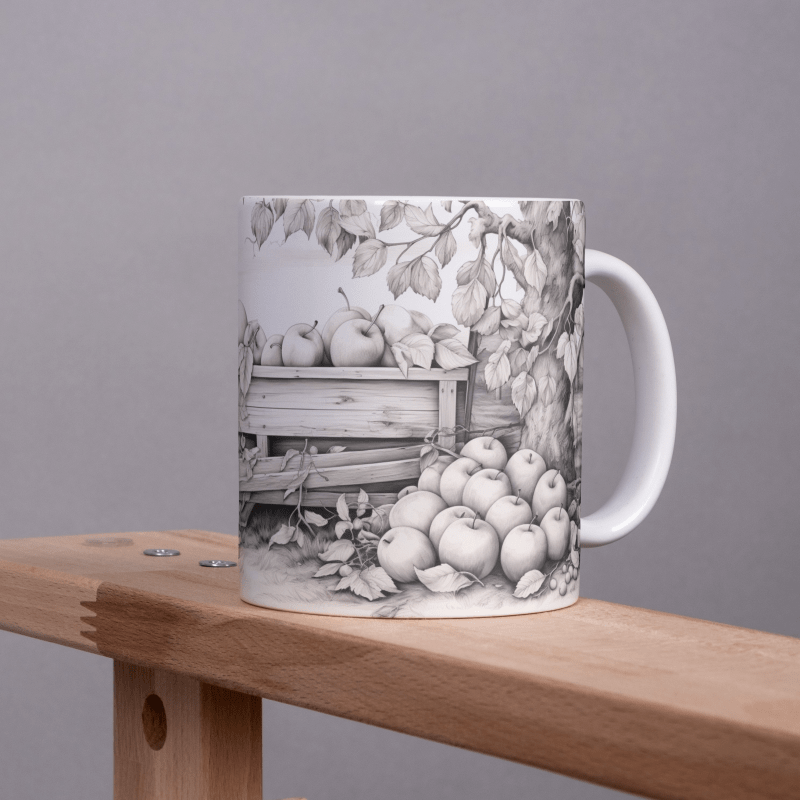 Printify Mug 11oz Monochrome Apple Orchard Ceramic Mug / Teacup 11oz