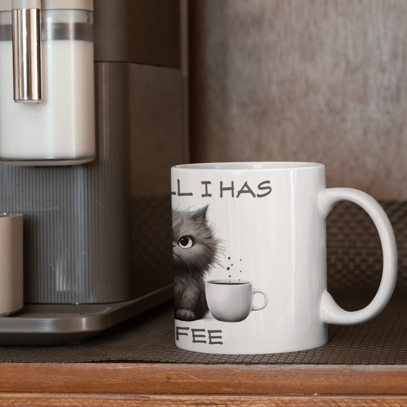 Printify Mug 11oz "Not Till I Has Coffee" Kitty Cat Ceramic Mug / Teacup 11oz