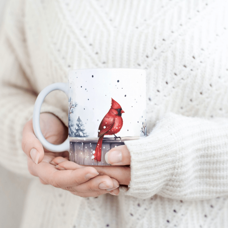 Printify Mug 11oz Snowy Cardinal Ceramic Mug / Teacup 11oz