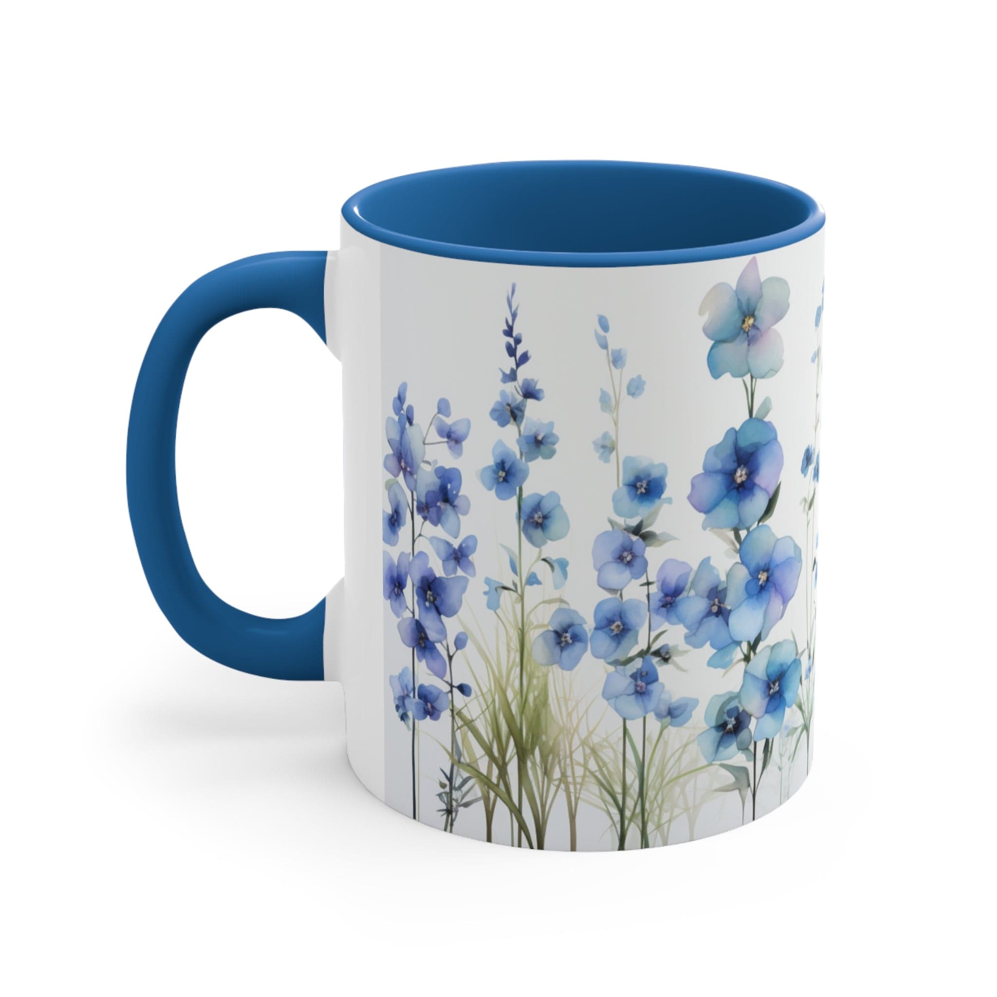 Printify Mug Blue / 11oz Baby Blue Wildflowers, Blue and white Ceramic Two-Tone Coffee Mug / Teacup 11oz