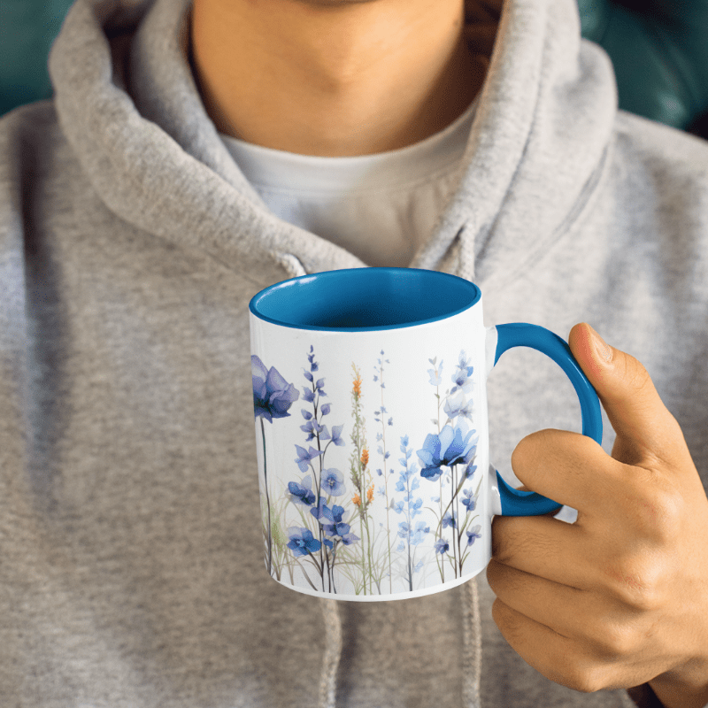 Printify Mug Blue / 11oz Baby Blue Wildflowers, Blue and white Ceramic Two-Tone Coffee Mug / Teacup 11oz