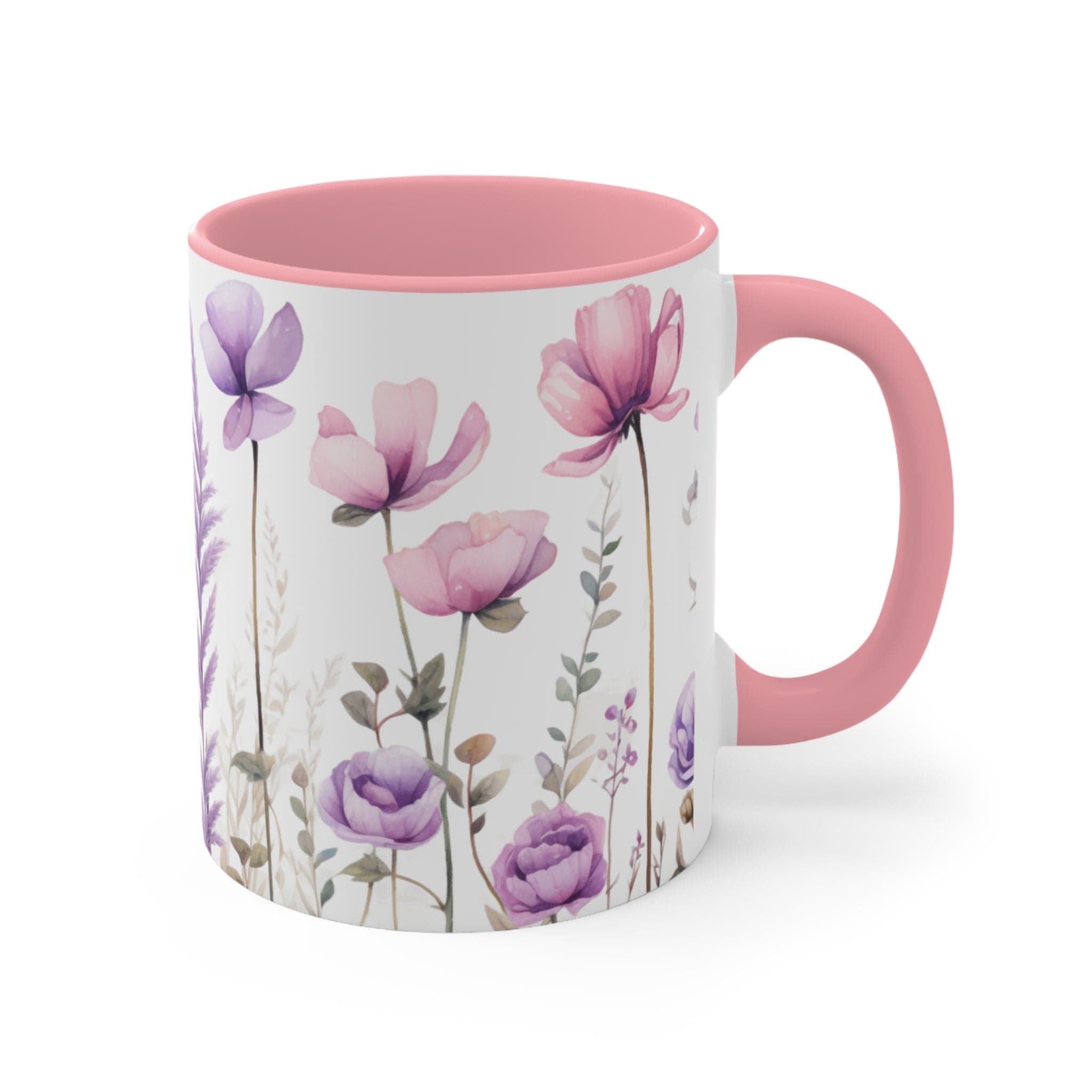 Printify Mug Pretty in Pink Wildflowers, Pink and white Ceramic Two-Tone Coffee Mug / Teacup 11oz & 15oz