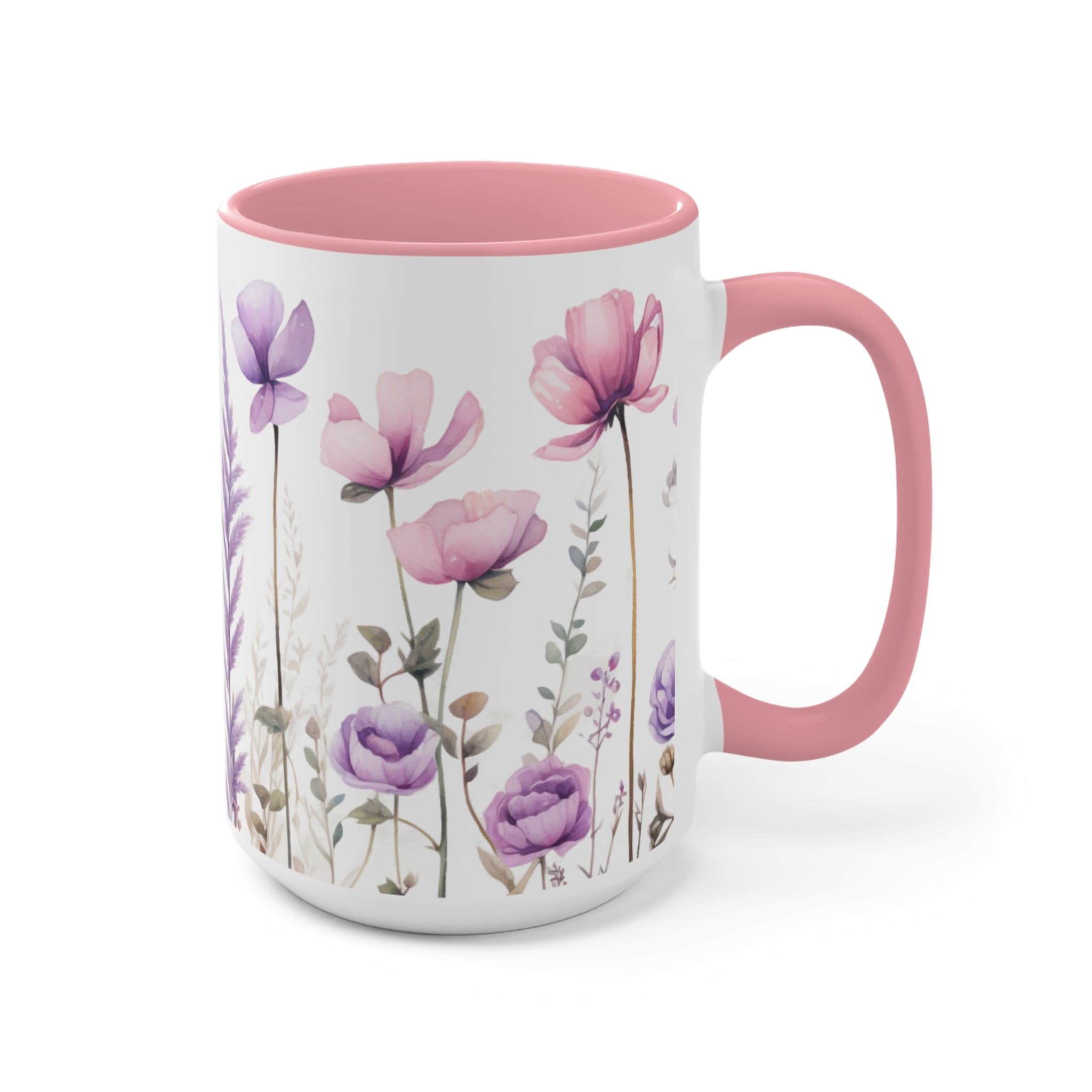 Printify Mug Pretty in Pink Wildflowers, Pink and white Ceramic Two-Tone Coffee Mug / Teacup 11oz & 15oz